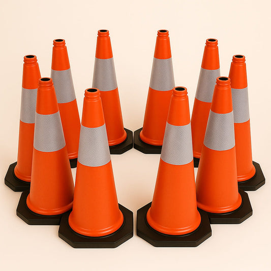 Set de 10 conuri de avertizare a traficului - 75 cm, rezistente la intemperii, cu bandă reflectorizantă