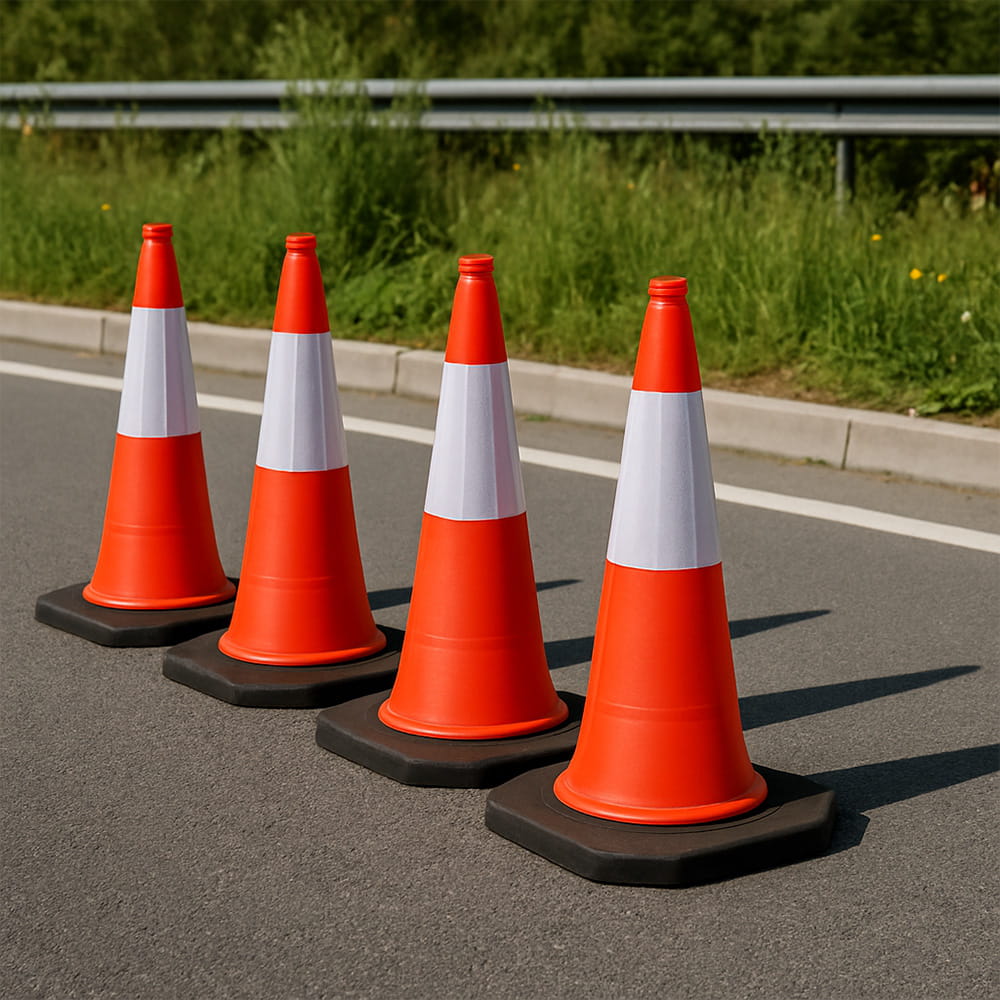 Set de 5 conuri de trafic cu dungi reflectorizante - 75 cm, rezistente la intemperii