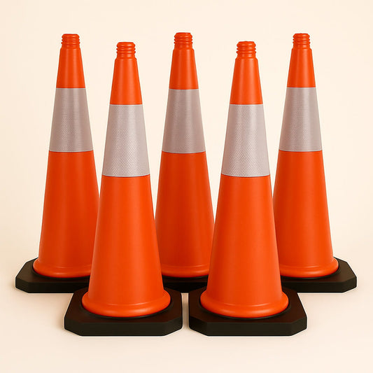 Set de 5 conuri de trafic cu dungi reflectorizante - 75 cm, rezistente la intemperii