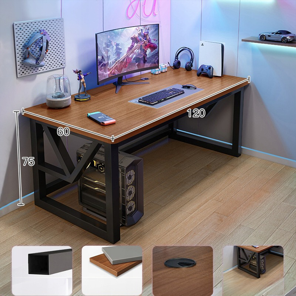 Birou gamer modern cu raft - stejar închis, stil industrial Loft, 120x60 cm
