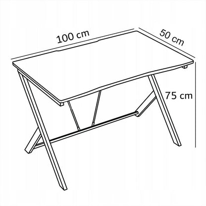 Birou de gaming 100x50 cm, stil loft, cu blat cu efect de carbon - cadru metalic, design modern