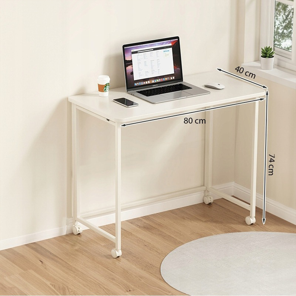 Birou pliabil pentru laptop - 80x40 cm, alb, stil loft, combinație de MDF și metal