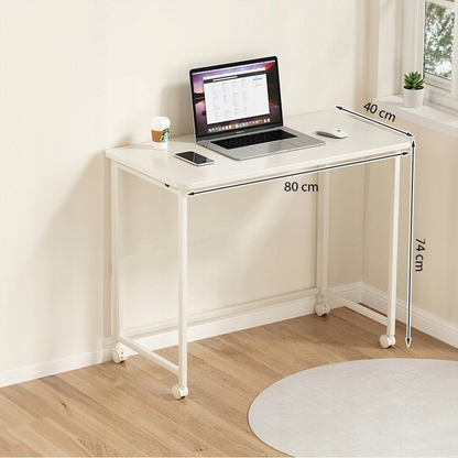 Birou pliabil pentru laptop - 80x40 cm, alb, stil loft, combinație de MDF și metal