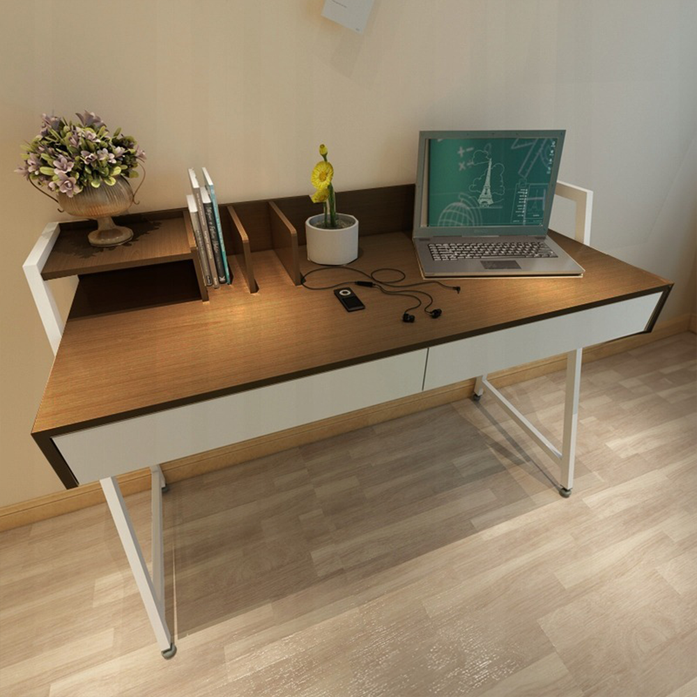 Birou stil loft cu sertare - 100x40x75 cm în alb și stejar închis.