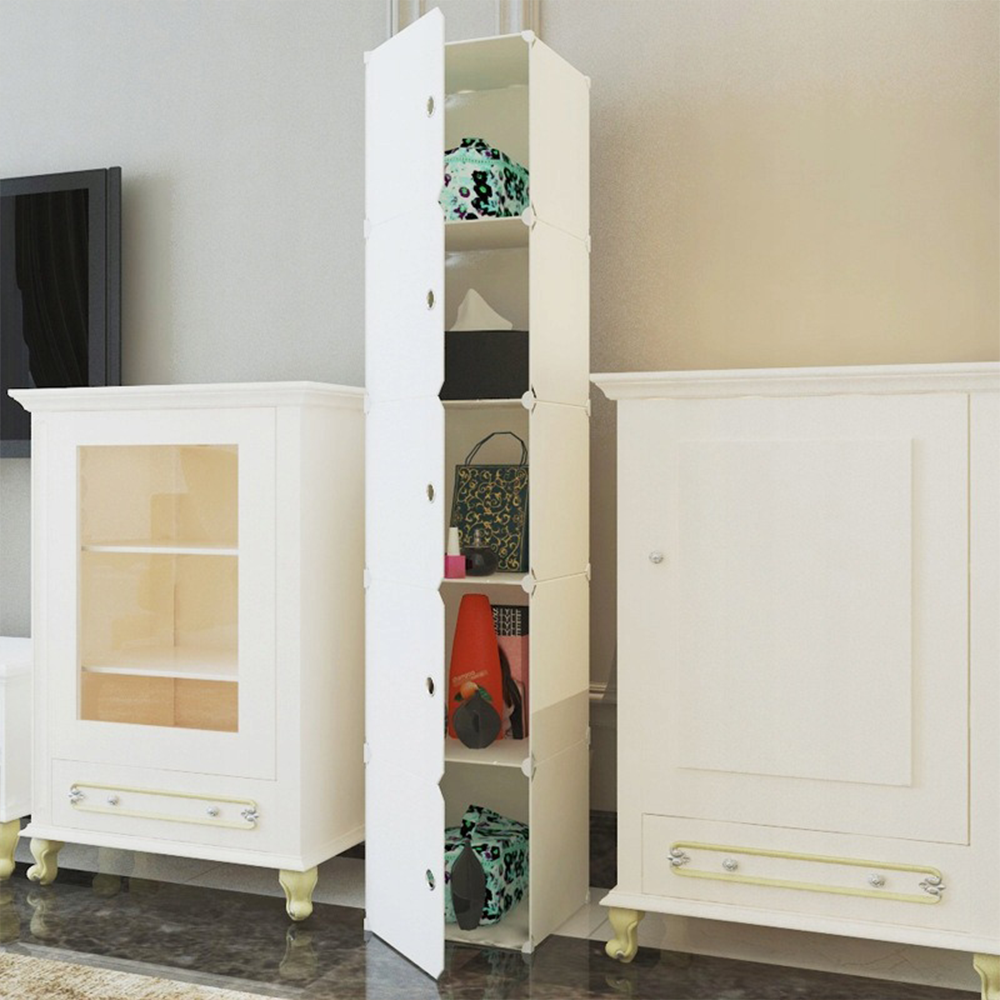 Dulap modular alb cu 5 rafturi - 185x39x37 cm, ușor de asamblat, modern