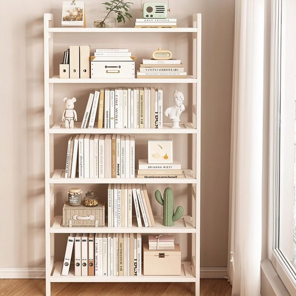 Bibliotecă modernă albă din metal și MDF - 174x80x30 cm, 6 rafturi