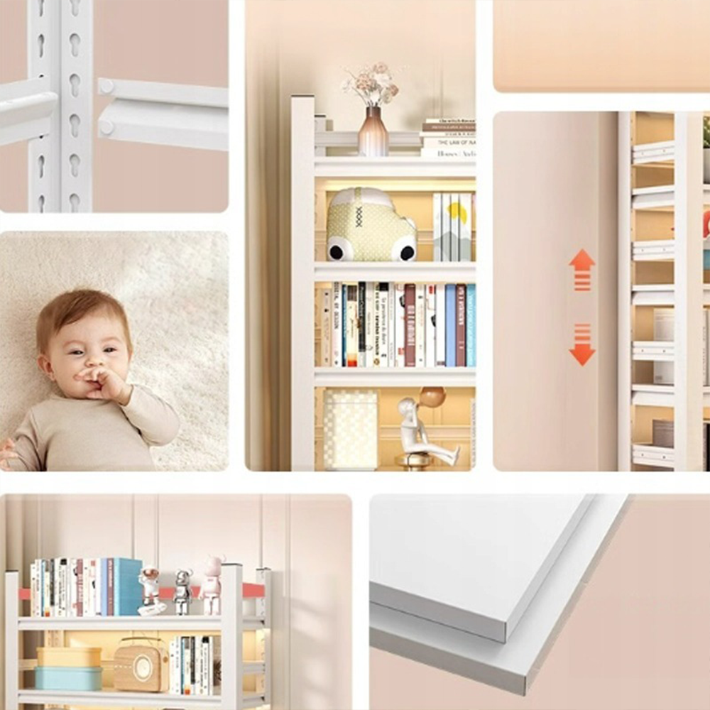 Bibliotecă modernă albă din metal și MDF - 174x80x30 cm, 6 rafturi