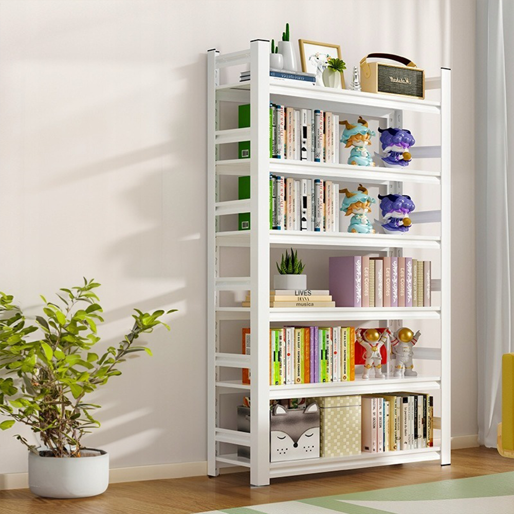 Bibliotecă modernă albă din metal și MDF - 174x80x30 cm, 6 rafturi