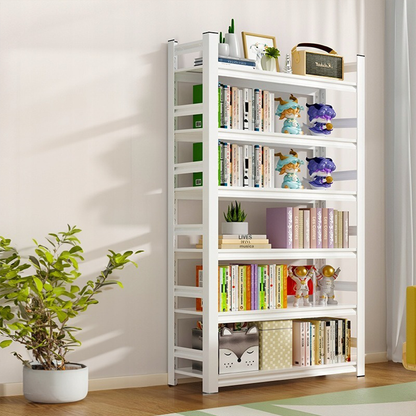 Bibliotecă modernă albă din metal și MDF - 174x80x30 cm, 6 rafturi