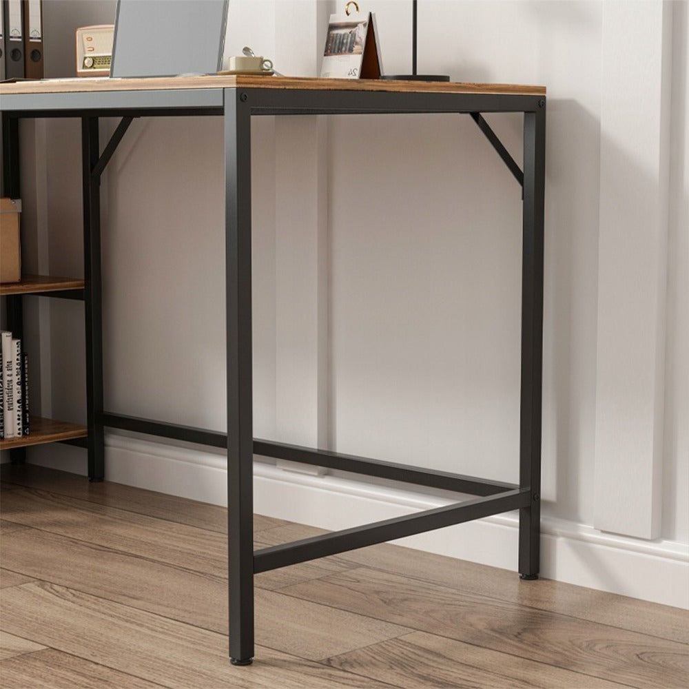 Birou cu 2 rafturi, maro rustic, 120x50x105 cm - stil loft, MDF, perfect pentru imprimantă sau