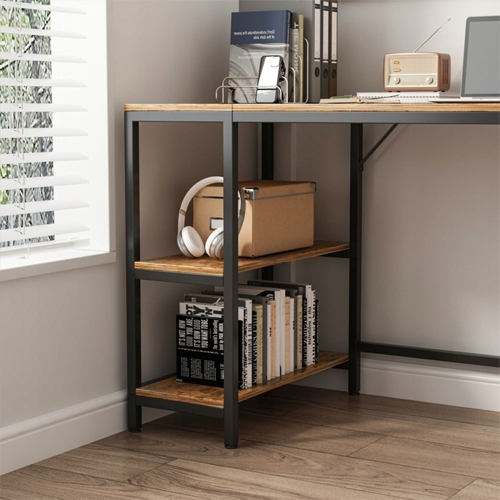 Birou cu 2 rafturi, maro rustic, 120x50x105 cm - stil loft, MDF, perfect pentru imprimantă sau