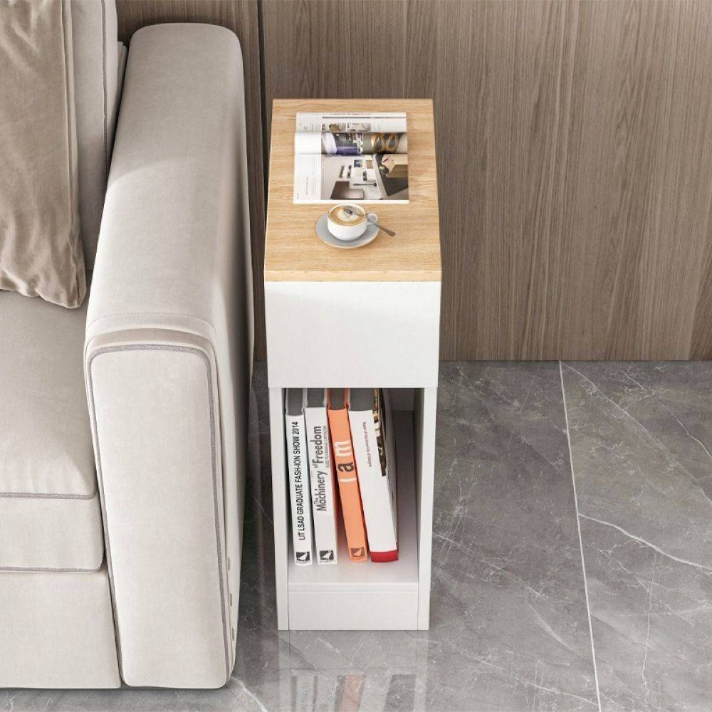 Noptieră albă cu sertar și raft - 60x20x33 cm, stil loft, stejar deschis