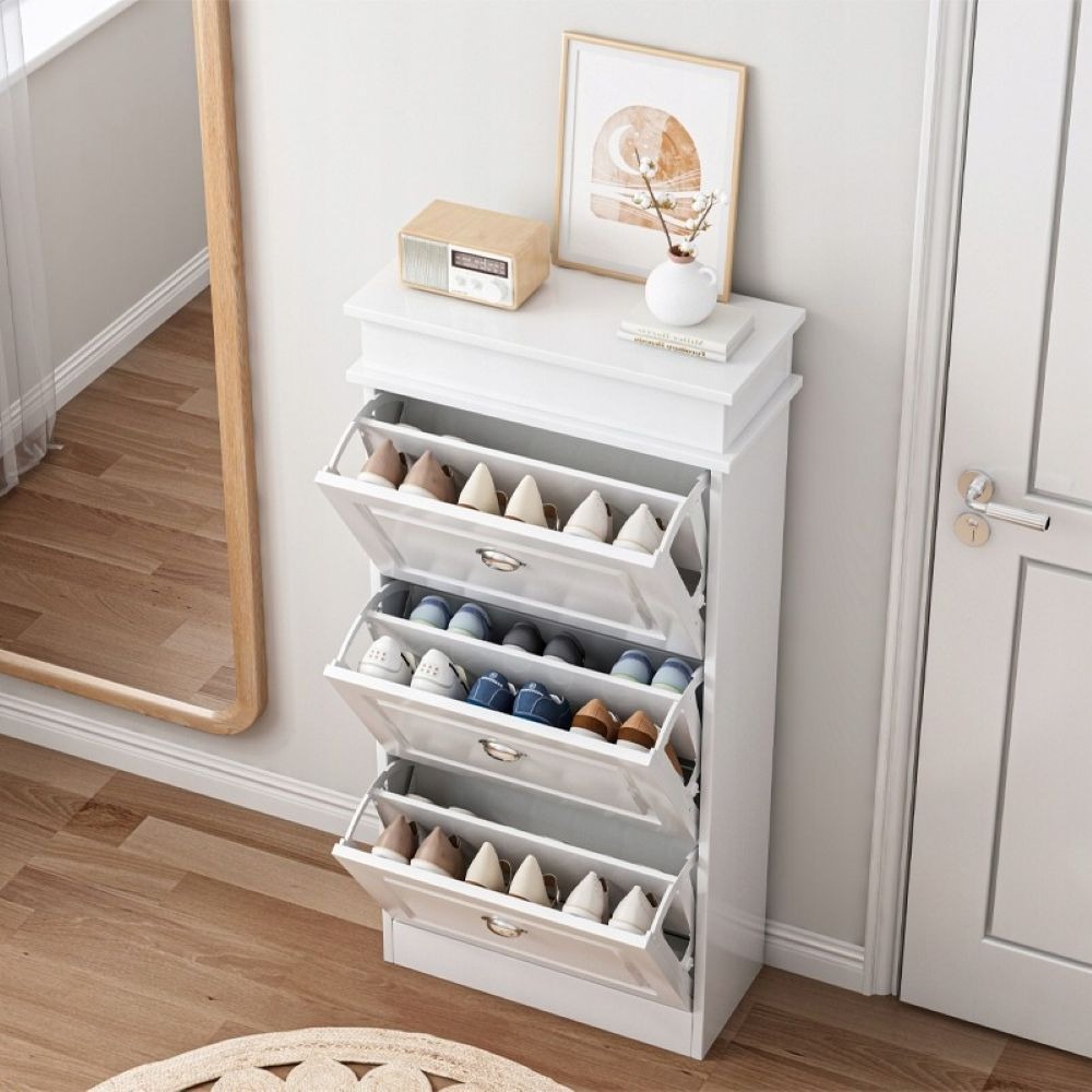 Dulap de pantofi alb în stil scandinav cu 3 uși - 52x117x23 cm, MDF