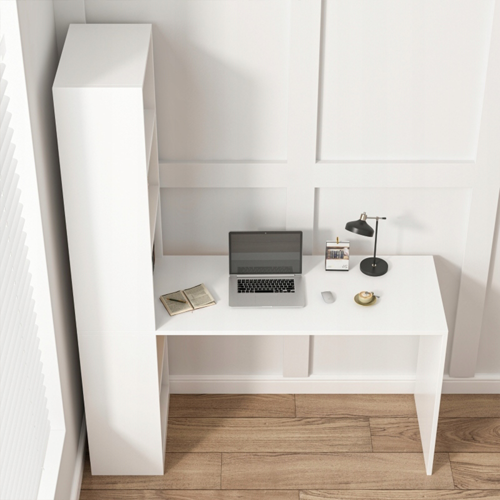 Birou alb cu rafturi 125x50x181 cm - Suprafață de lucru ergonomică cu design modern