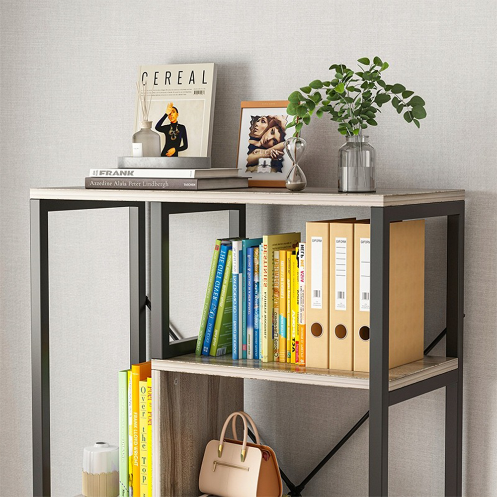 Bibliotecă în stil industrial cu 8 rafturi - 132x74x35 cm | Negru și maro | Design loft modern