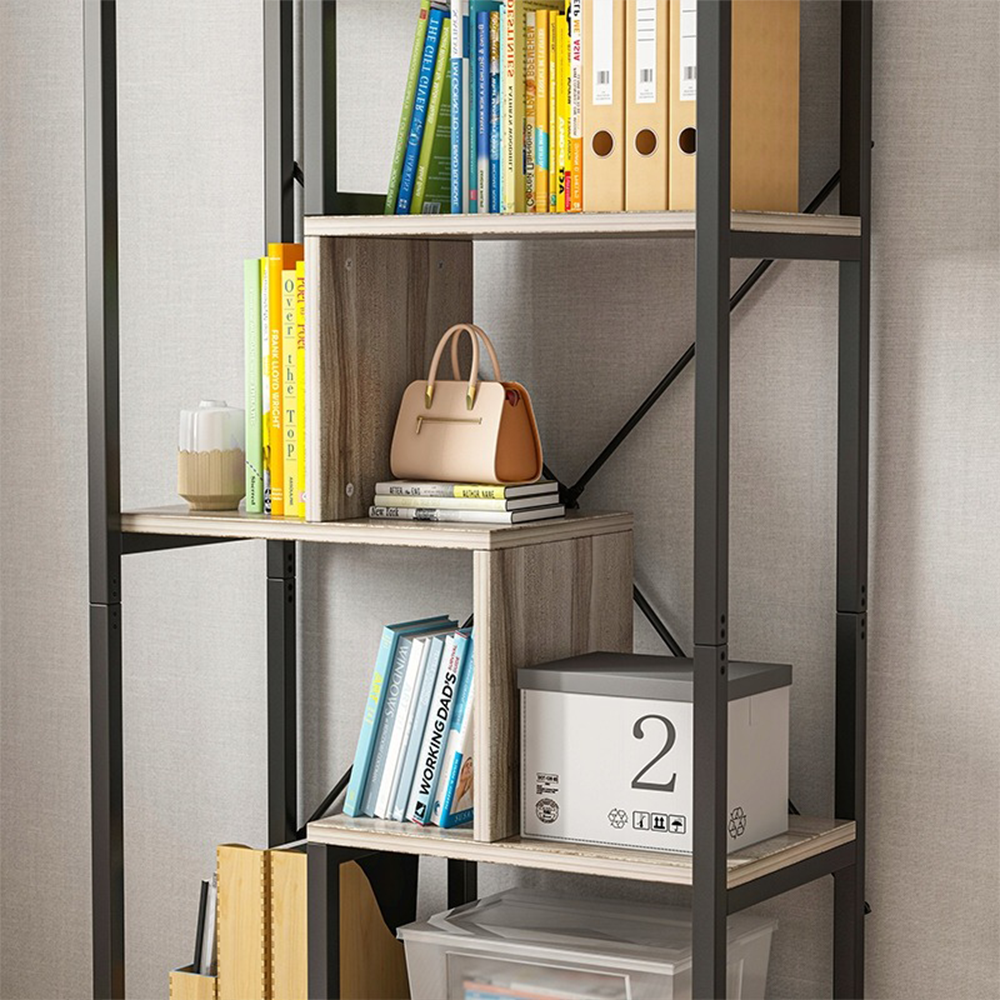 Bibliotecă în stil industrial cu 8 rafturi - 132x74x35 cm | Negru și maro | Design loft modern