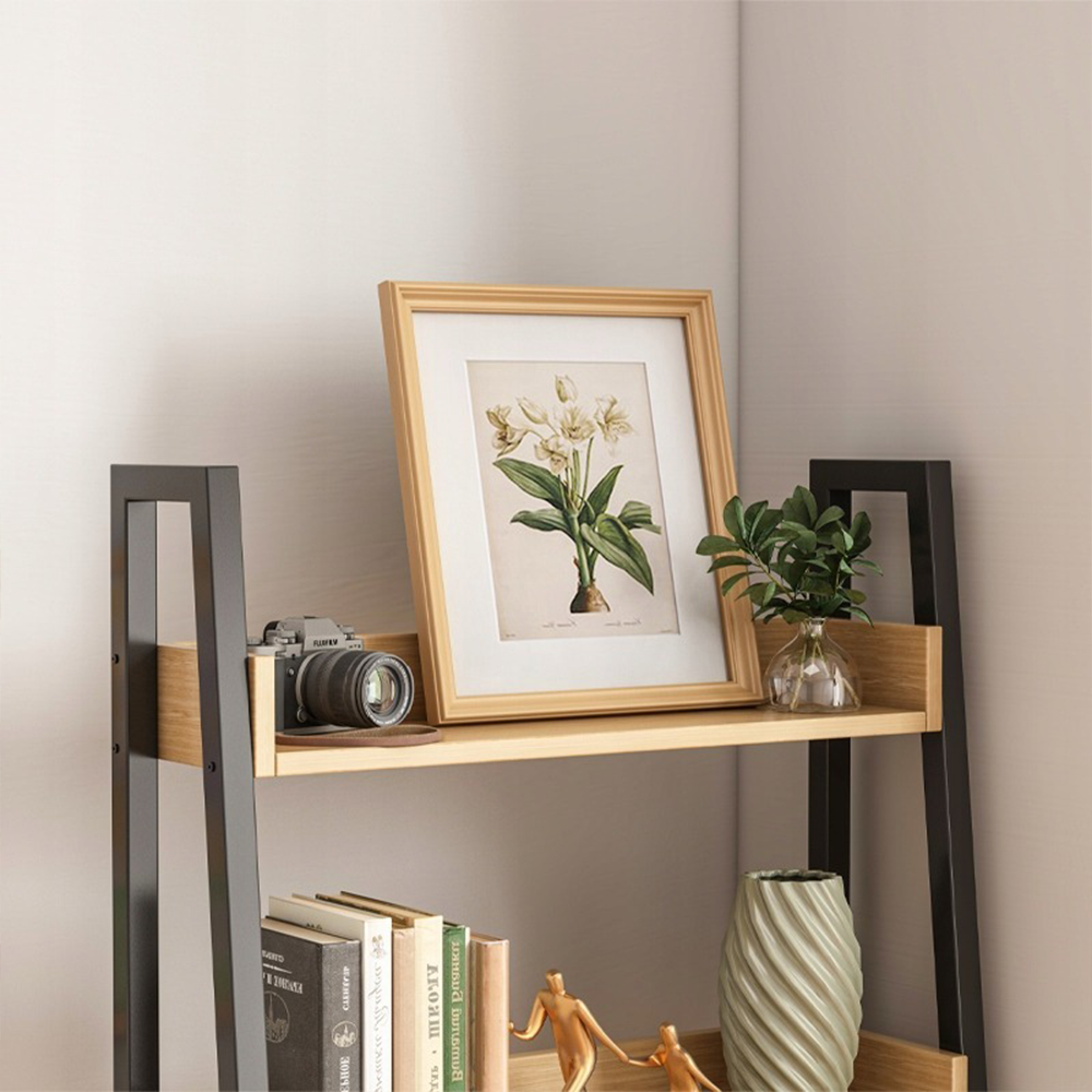 Bibliotecă cu trepte 158x63x30 cm - stil Loft, stejar deschis și negru, 5 rafturi