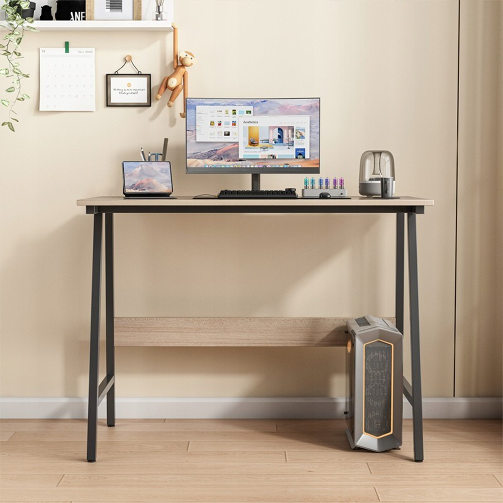 Birou stejar deschis 100x50 cm cu cadru metalic - stil industrial, design compact, ideal pentru birou sau camera tinerilor