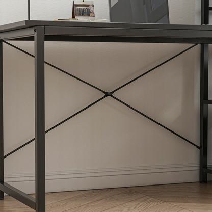 Birou negru în stil industrial cu raft încorporat - 120 cm | Design loft cu rafturi laterale