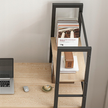 Birou 2-in-1 cu bibliotecă - 119,5x48x120 cm - Design compact, maro deschis, stil industrial