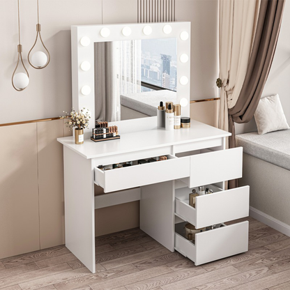 Masă de toaletă modernă albă cu iluminare LED - 90x140x40 cm, stil elegant pentru dormitor sau salon