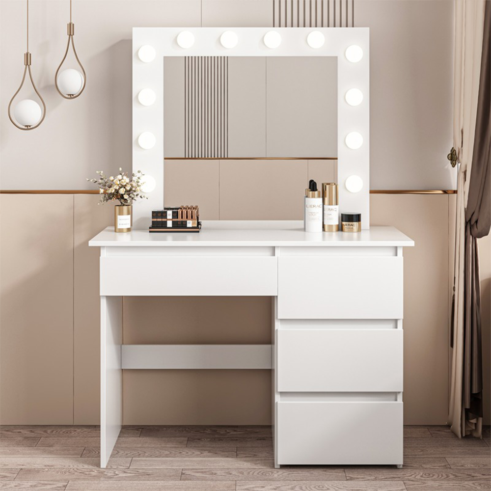 Masă de toaletă modernă albă cu iluminare LED - 90x140x40 cm, stil elegant pentru dormitor sau salon