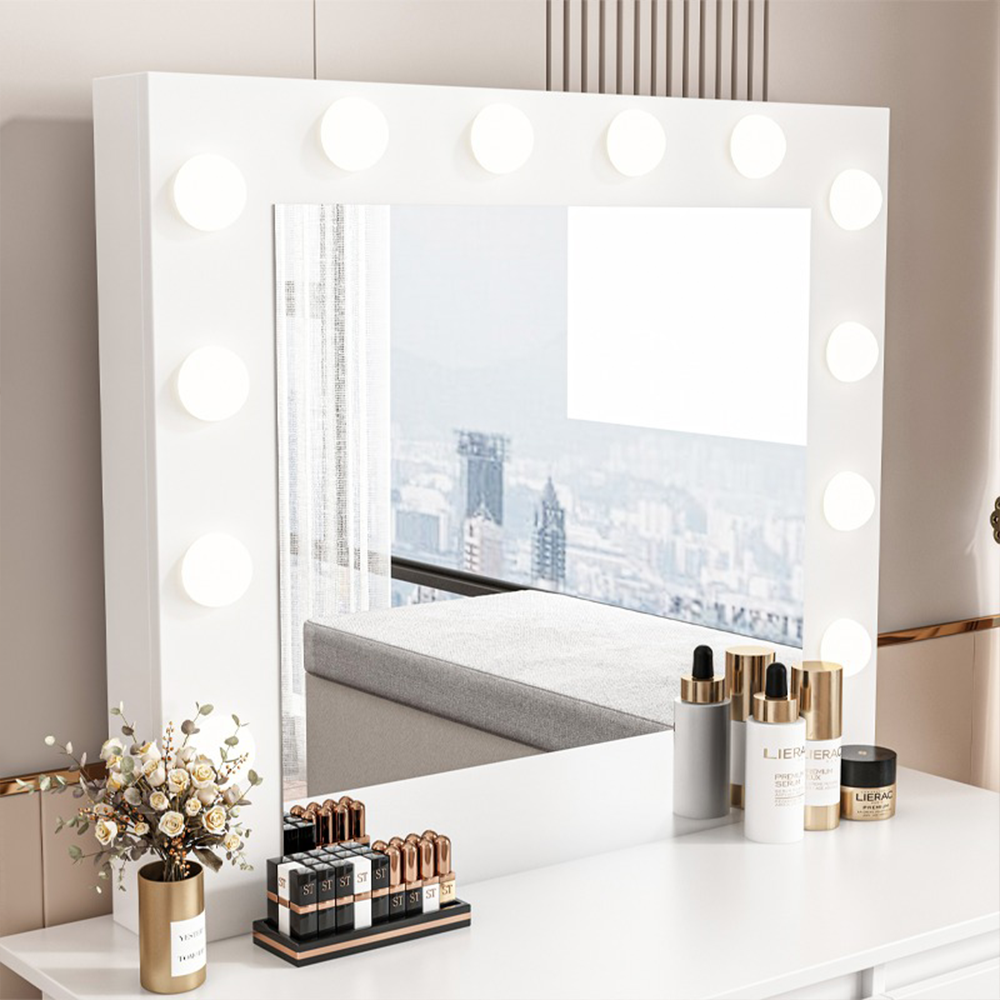 Masă de toaletă modernă albă cu iluminare LED - 90x140x40 cm, stil elegant pentru dormitor sau salon