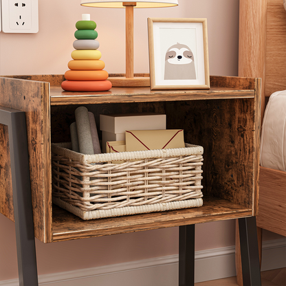 Noptieră rustică cu raft - 43,5x35x51 cm, stil loft, MDF, maro