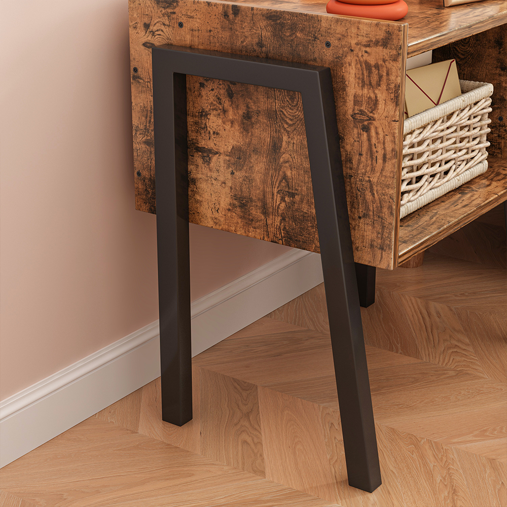 Noptieră rustică cu raft - 43,5x35x51 cm, stil loft, MDF, maro