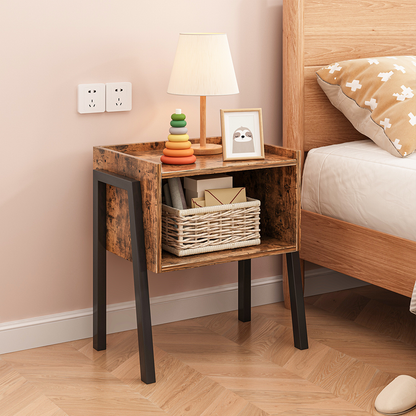 Noptieră rustică cu raft - 43,5x35x51 cm, stil loft, MDF, maro