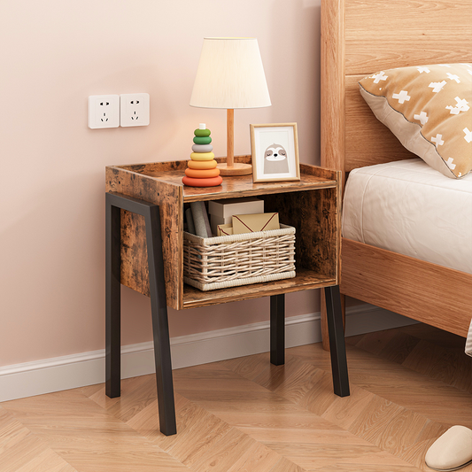 Noptieră rustică cu raft - 43,5x35x51 cm, stil loft, MDF, maro