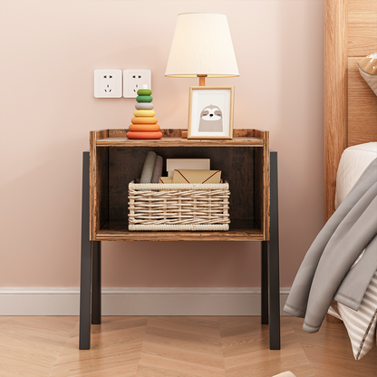 Noptieră rustică cu raft - 43,5x35x51 cm, stil loft, MDF, maro