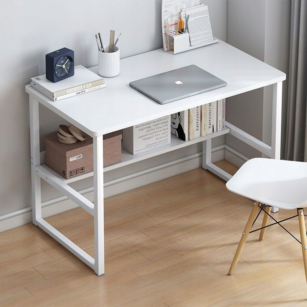 Birou de calculator alb în stil loft modern cu raft de 100 cm