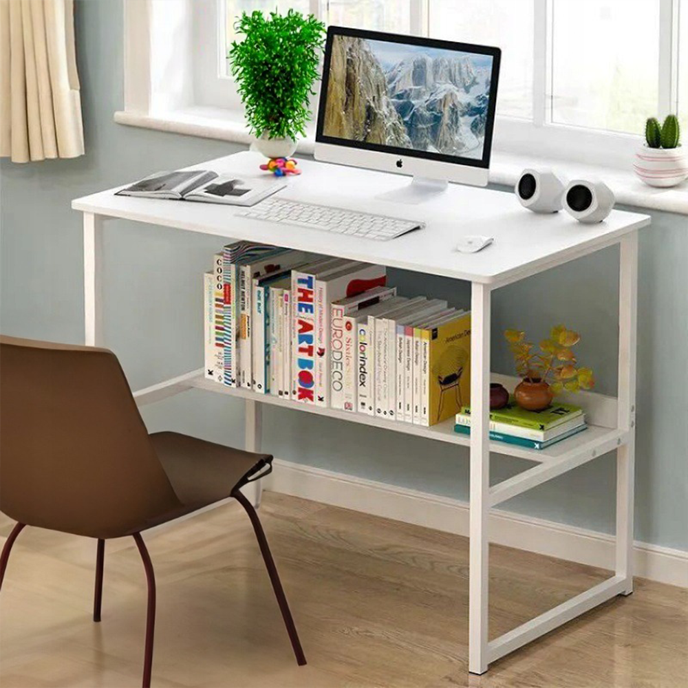 Birou de calculator alb în stil loft modern cu raft de 100 cm