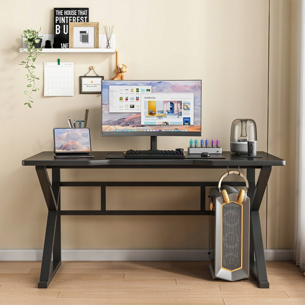 Birou de gaming - negru, 120x60 cm - Stil loft, cadru din MDF și metal, design modern