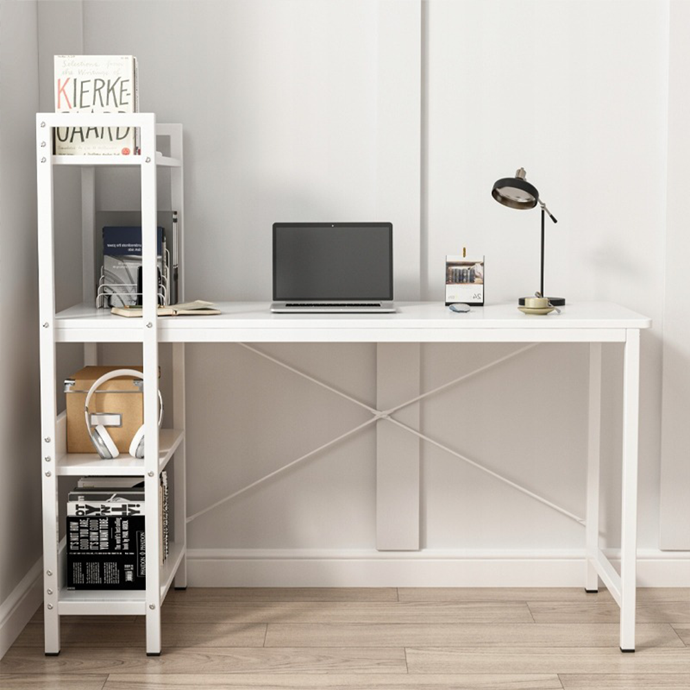 Birou modern alb în stil loft cu raft - 120x55x110 cm