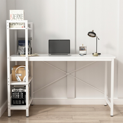 Birou modern alb în stil loft cu raft - 120x55x110 cm