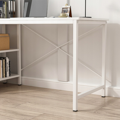 Birou modern alb în stil loft cu raft - 120x55x110 cm