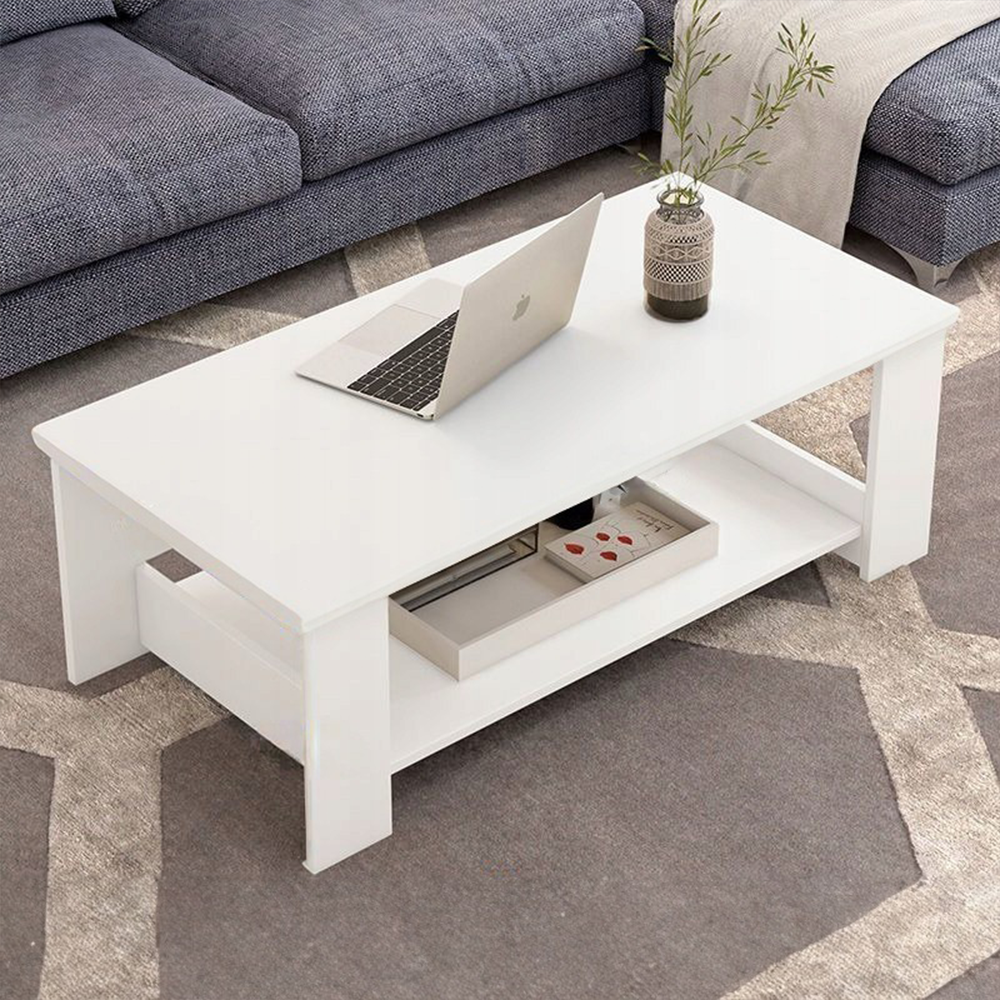 Masă de cafea albă 100x50x42 cm - cu raft practic, design modern