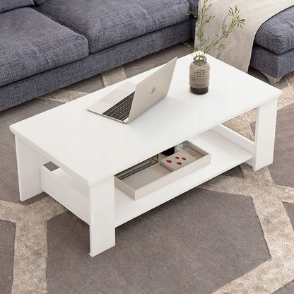 Masă de cafea albă 100x50x42 cm - cu raft practic, design modern