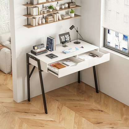 Birou modern alb mat cu sertare și picioare din metal negru - 80x40x90 cm