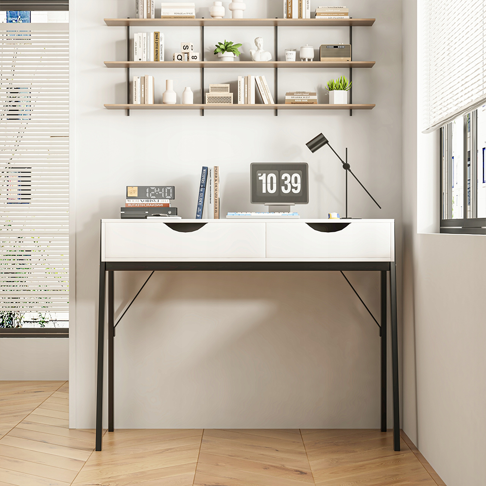 Birou modern alb mat cu sertare și picioare din metal negru - 80x40x90 cm