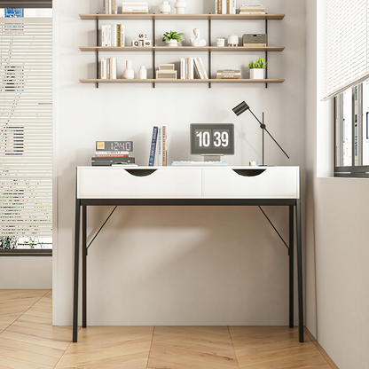 Birou modern alb mat cu sertare și picioare din metal negru - 80x40x90 cm