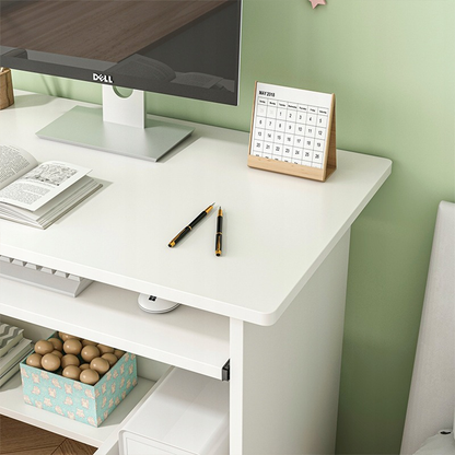 Birou compact alb cu sertare pentru tastatură - 80x40x74 cm | Design modern și ergonomic