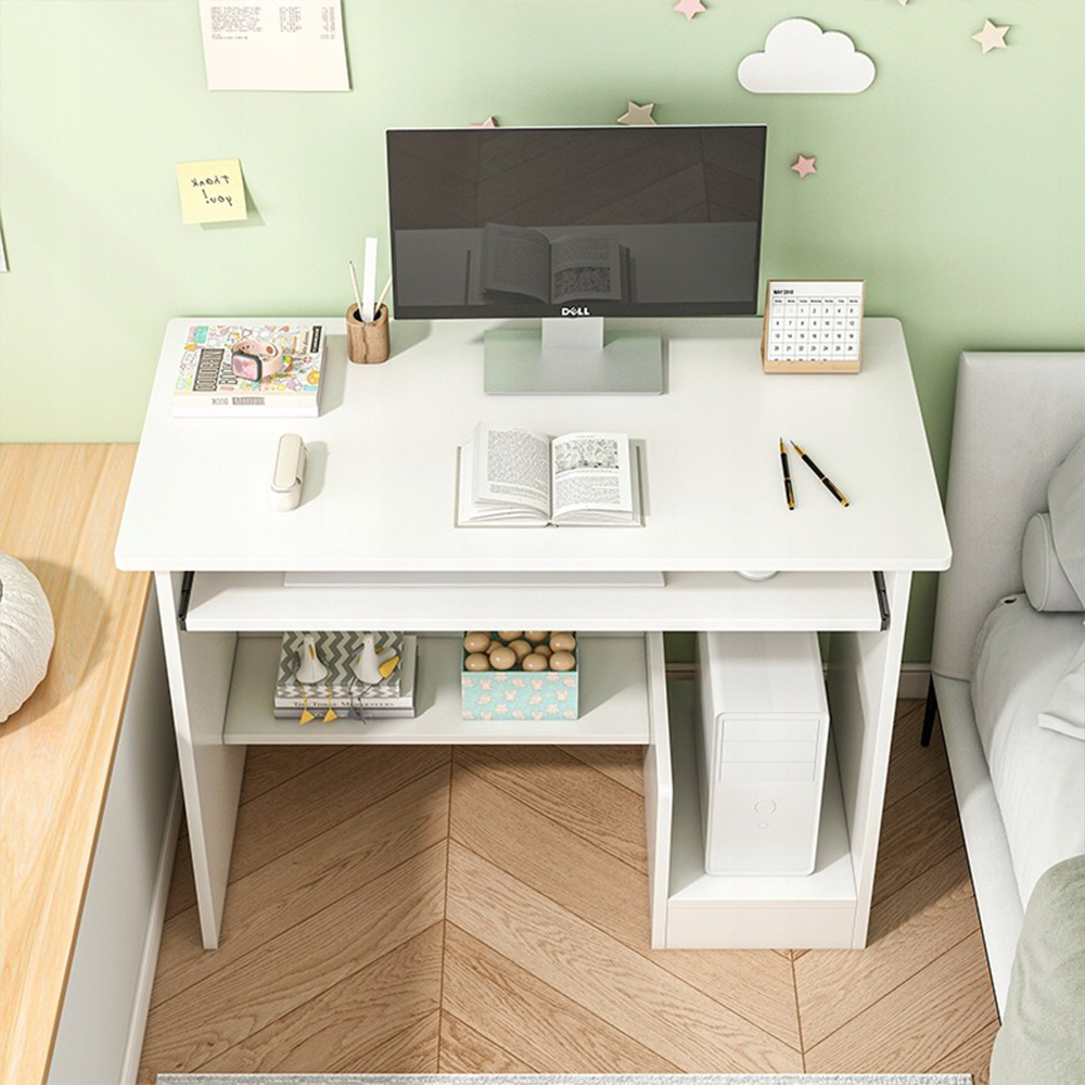 Birou compact alb cu sertare pentru tastatură - 80x40x74 cm | Design modern și ergonomic