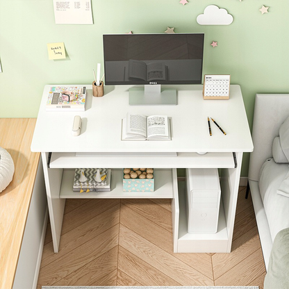 Birou compact alb cu sertare pentru tastatură - 80x40x74 cm | Design modern și ergonomic