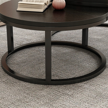 Set masă rotundă 2 piese stil Loft - negru, MDF și oțel - Ø70/50 cm