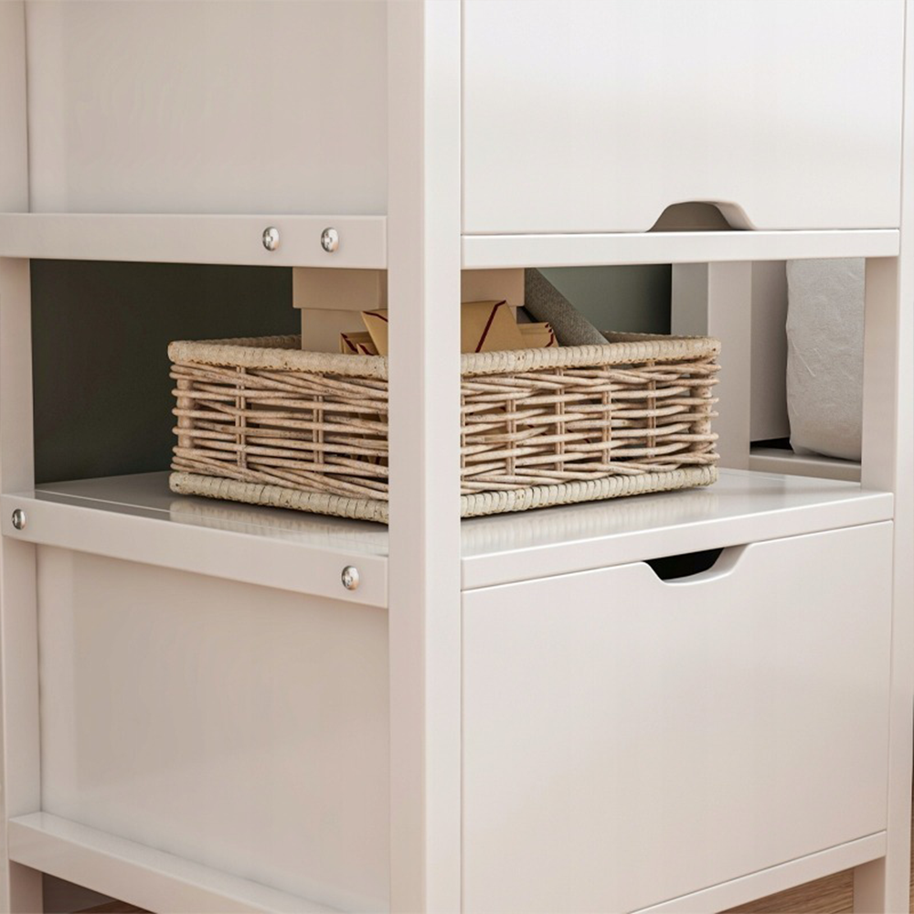 Măsuță de noptieră albă cu 2 sertare - 45×38×55 cm - Loft modern / stil scandinav