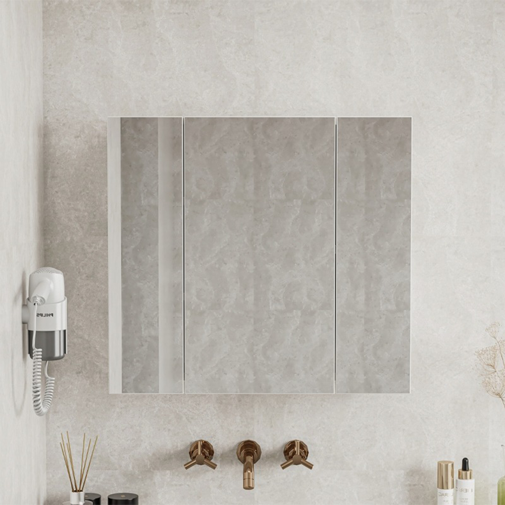 Dulap de baie montat pe perete cu oglindă triplă, 60 cm, modern și practic, alb
