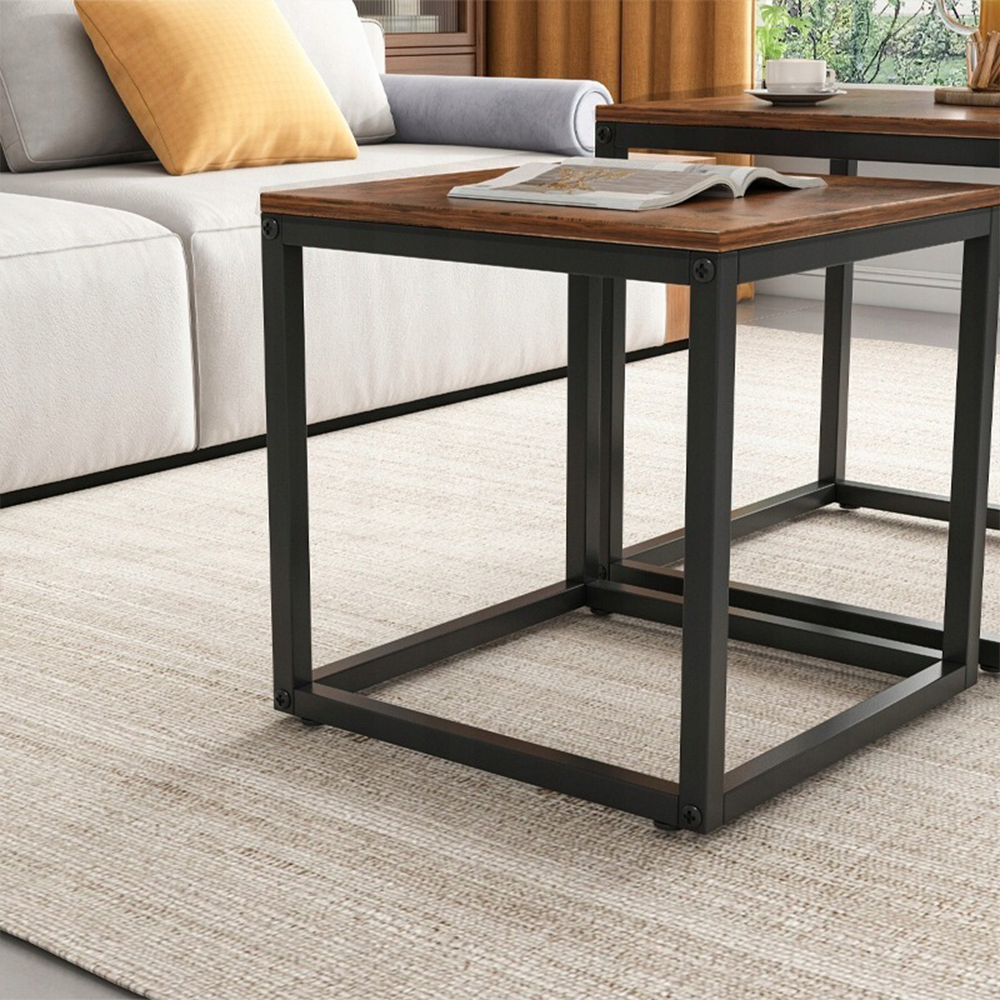 Set de 2 măsuțe de cafea tip loft rustic - 50x50 cm și 45x45 cm - Design industrial modern